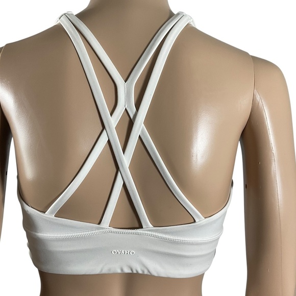 Oysho White Strappy Back Sports Bra Medium Crisscross Stretch Workout Top - Picture 5 of 12